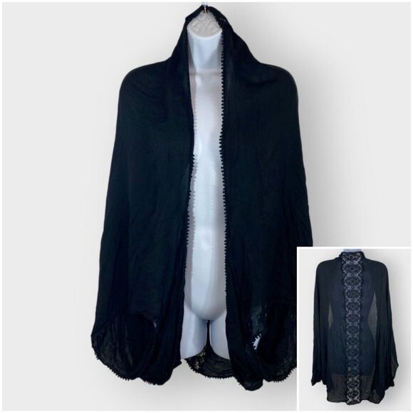 Merona Kimono Wrap | OSFM | Black | Lace | Gothic Witchy Boho - Picture 1 of 4